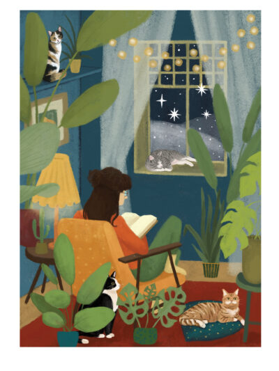 Kartka Czytająca z kotami