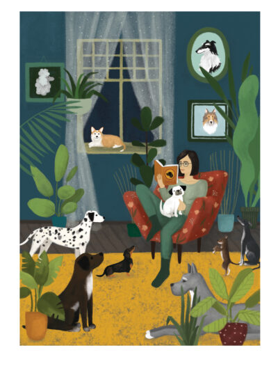 Kartka Czytająca z psami